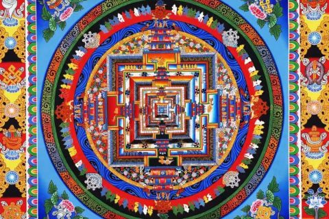 编号138-783729：彩绘唐卡-时轮金刚坛城（60*60CM左右）