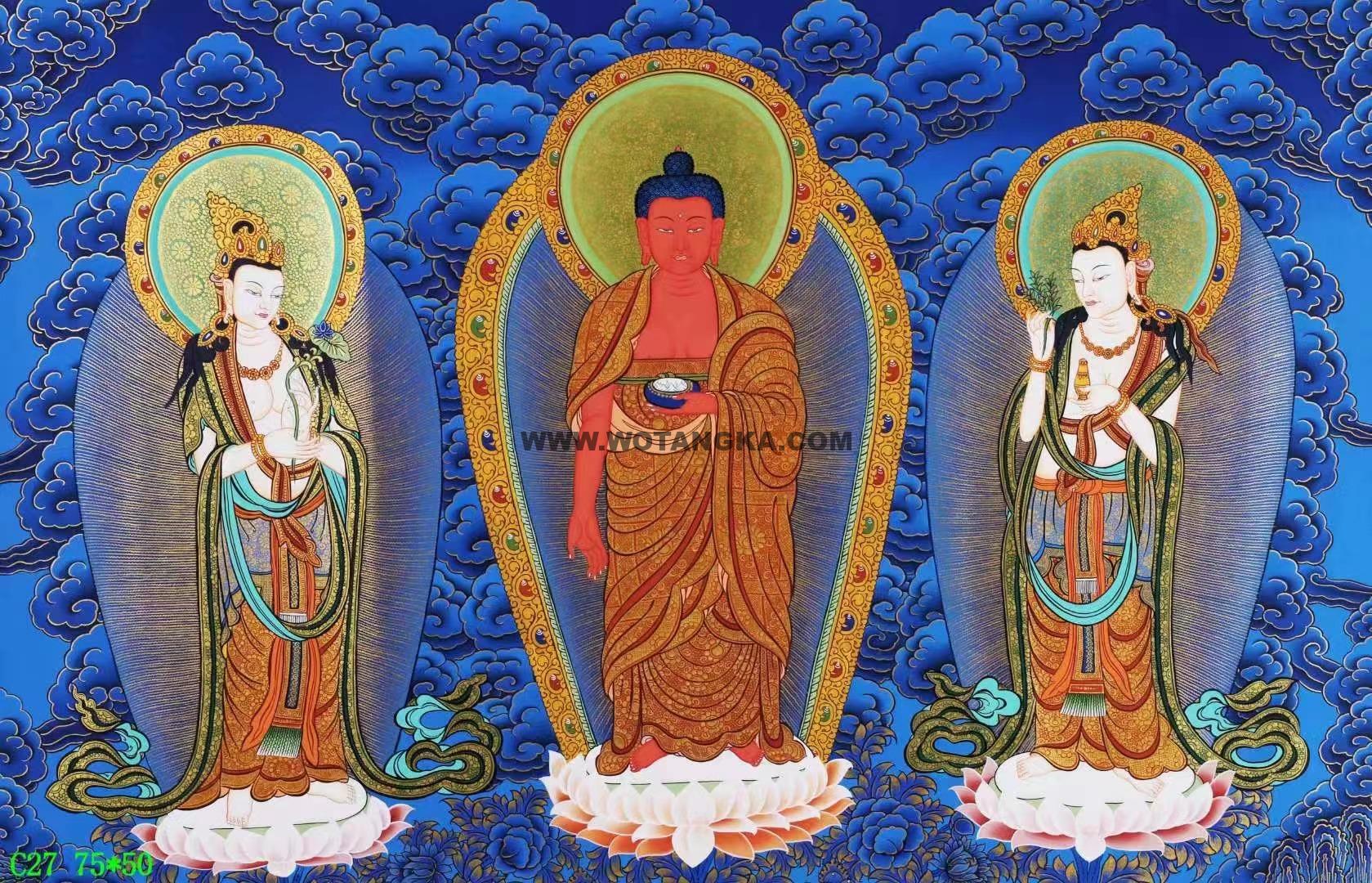 编号138-789480:蓝金唐卡-阿弥陀佛·西方三圣(75*50CM左右)