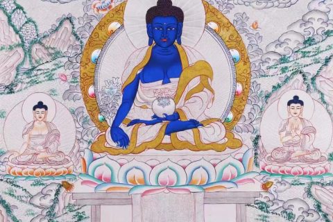 编号138-793494：白银唐卡-药师佛·药师八佛（75*50CM左右）