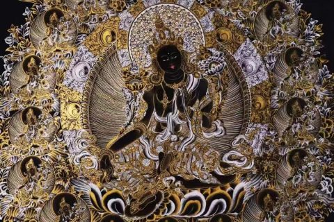 编号138-810862：黑金唐卡-绿度母·二十一度母（101*68CM左右）