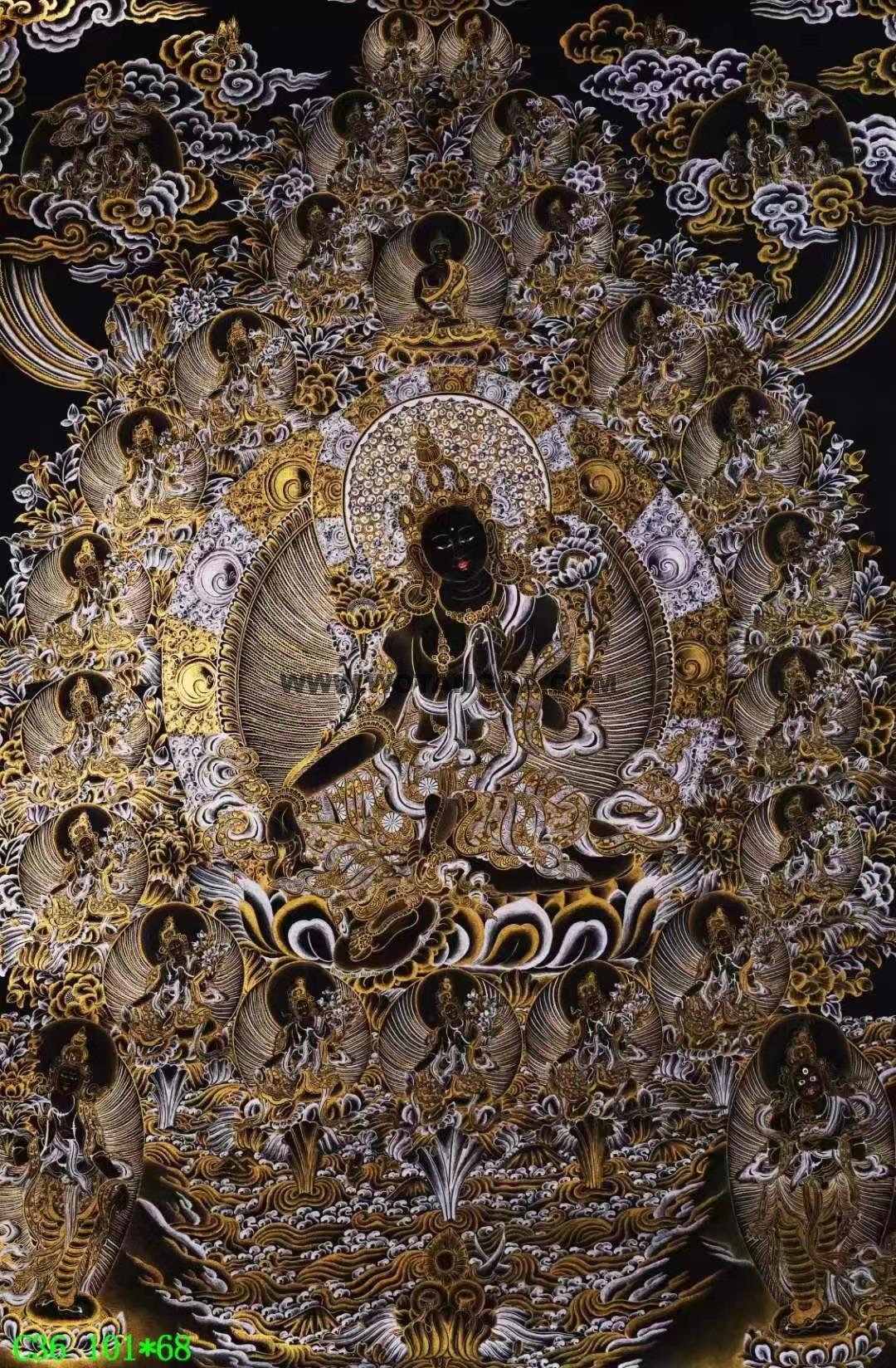 编号138-810862：黑金唐卡-绿度母·二十一度母（101*68CM左右）