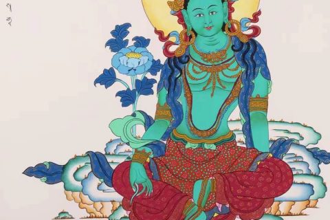 编号138-816178：彩绘唐卡-绿度母（60*45CM左右）