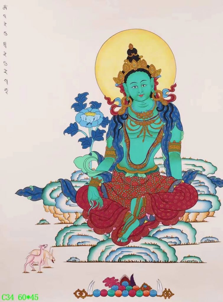 编号138-816178：彩绘唐卡-绿度母（60*45CM左右）