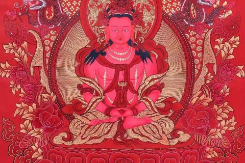编号138-817404：红金唐卡-长寿佛（60*43CM左右）