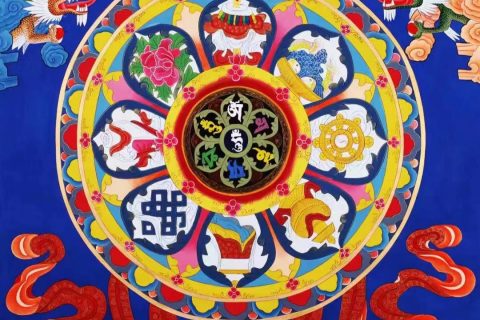 编号138-819111：彩绘唐卡-吉祥八宝坛城（100*100CM左右）