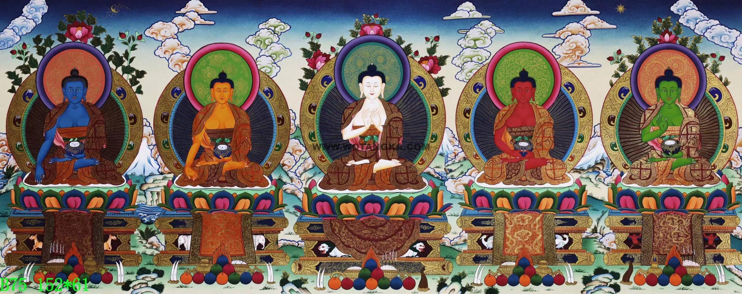 编号138-839793：彩绘唐卡-五方佛（61*152CM左右）