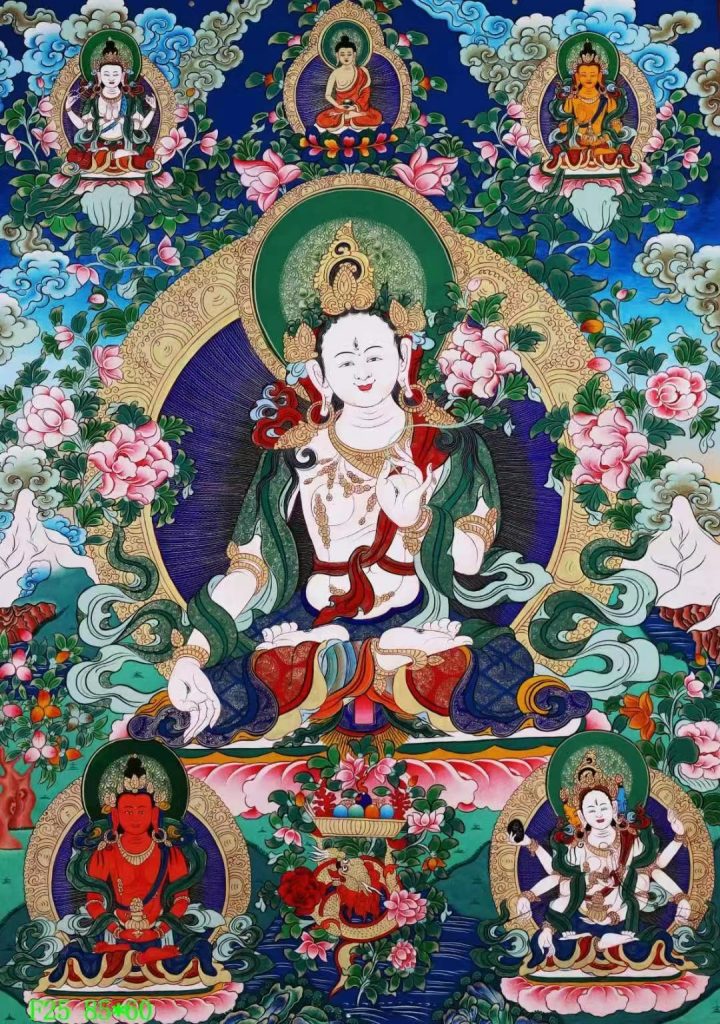 编号138-867517：彩绘唐卡-白度母·长寿三尊（85*60CM左右）