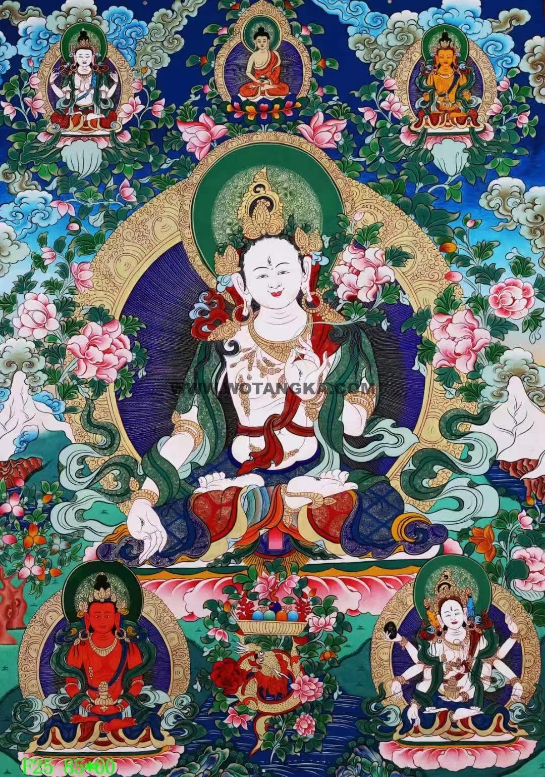 编号138-867517:彩绘唐卡-白度母·长寿三尊(85*60CM左右)