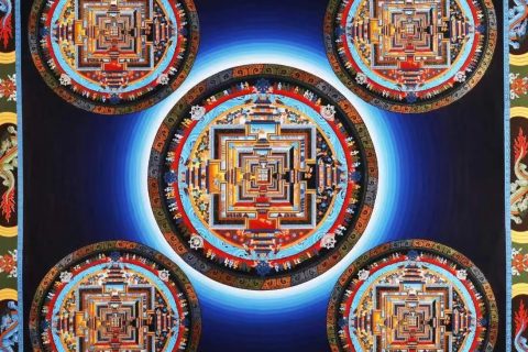 编号138-868813：彩绘唐卡-五方时轮金刚坛城（75*75CM左右）