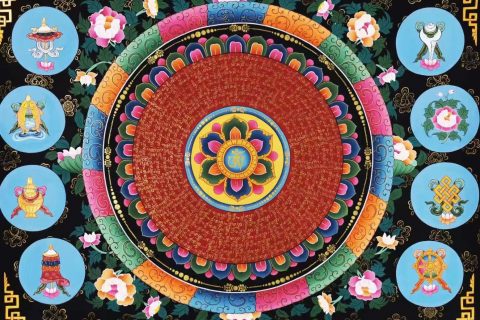 编号138-934897：彩绘唐卡-吉祥八宝坛城（44*58CM左右）