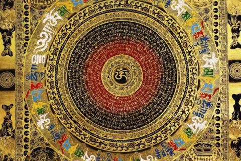 编号138-950016：黑金唐卡-吉祥八宝坛城（90*60CM左右）