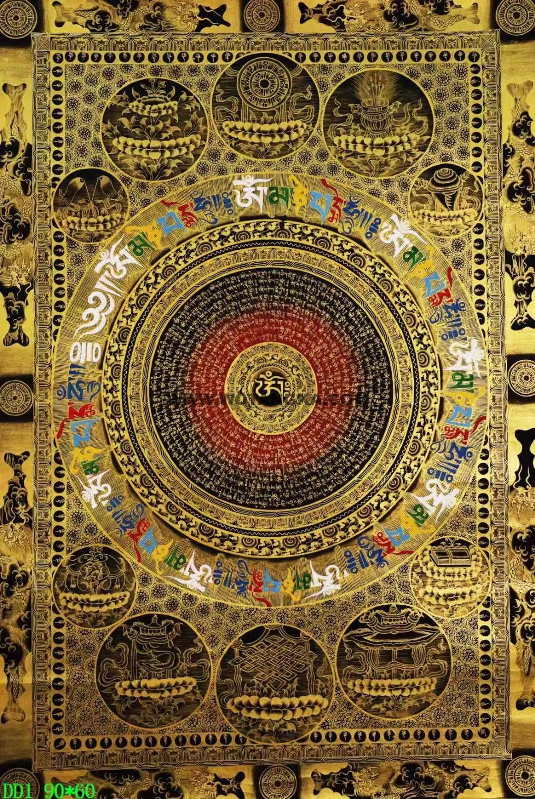 编号138-950016：黑金唐卡-吉祥八宝坛城（90*60CM左右）