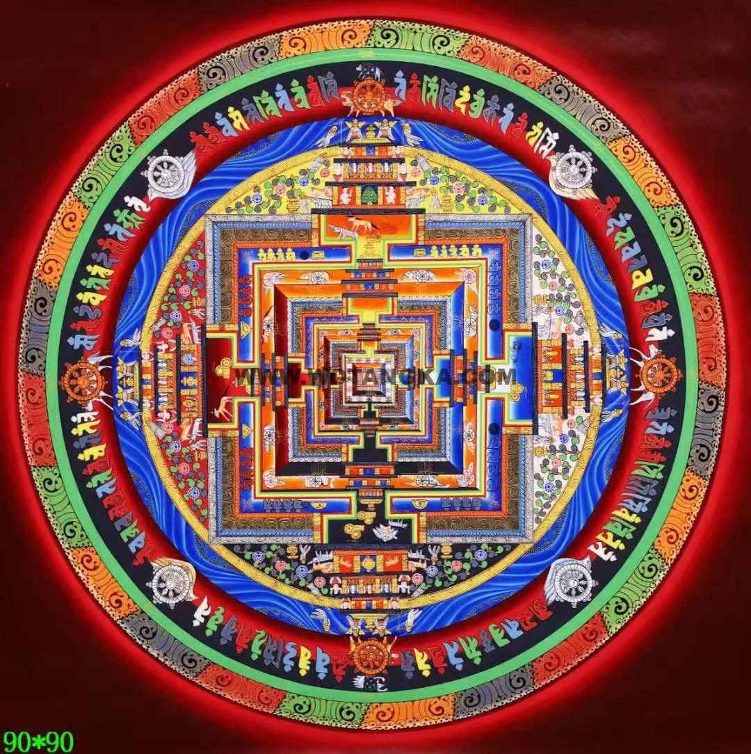 编号138-964607：彩绘唐卡-时轮金刚坛城（90*90CM左右）
