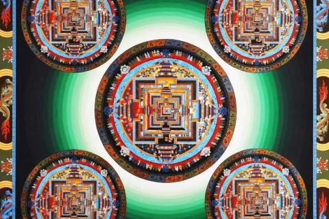 编号138-974577：彩绘唐卡-五方时轮金刚坛城（75*75CM左右）