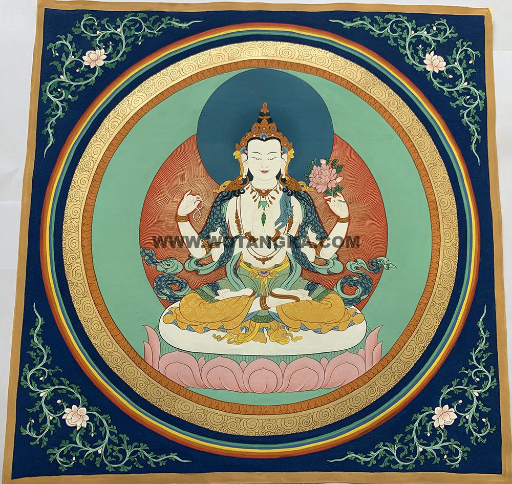 编号188-113402:彩绘唐卡-四臂观音(50*50CM左右)