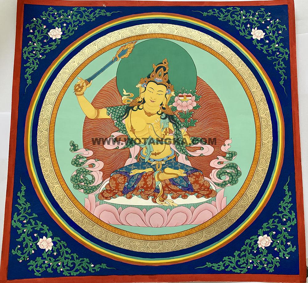 热贡-多吉仁青·画院：彩绘唐卡-文殊菩萨（50*50CM左右）