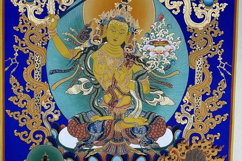 编号188-380664：蓝金唐卡-文殊菩萨·三怙主（80*53CM左右）