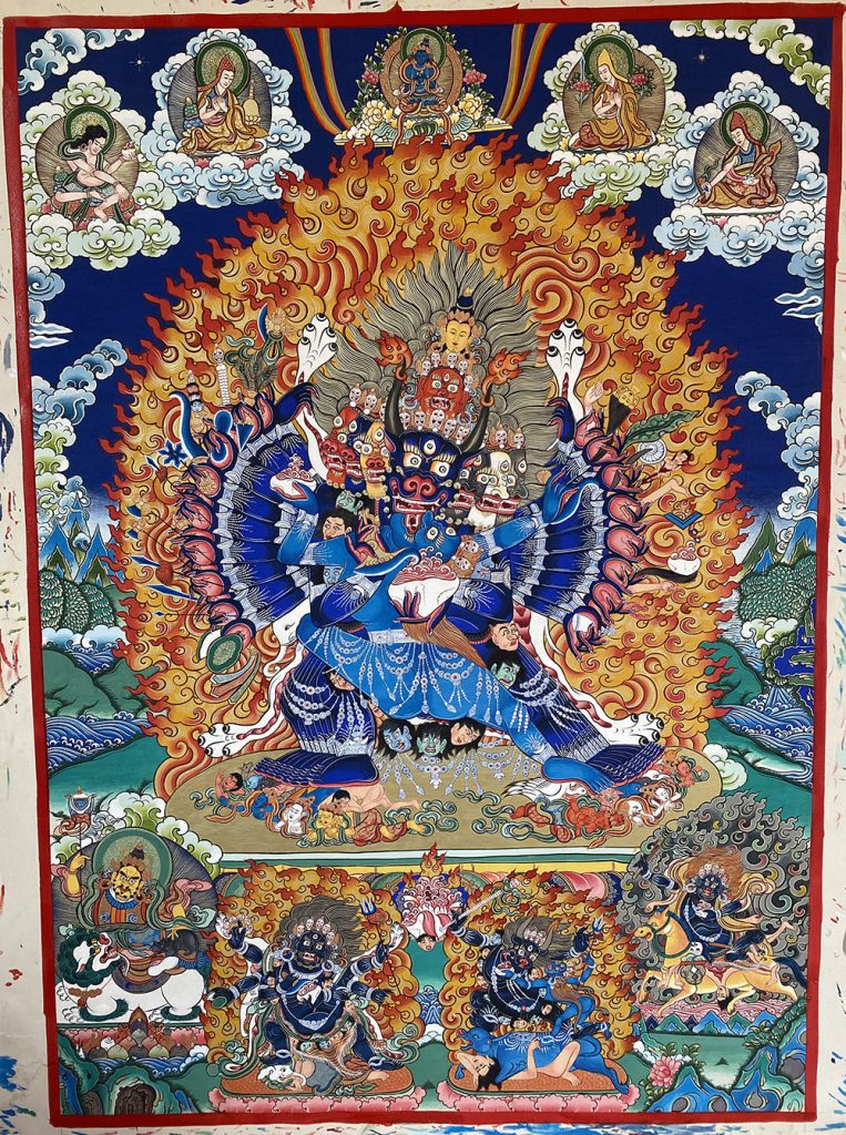 ｜已结缘·可定制｜唐卡寄卖编号：JM·188-415426-大威德明王金刚持大护法众平安供养图（彩唐）