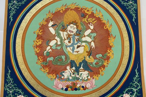 编号188-416979：彩绘唐卡-白六臂玛哈嘎拉（50*50CM左右）
