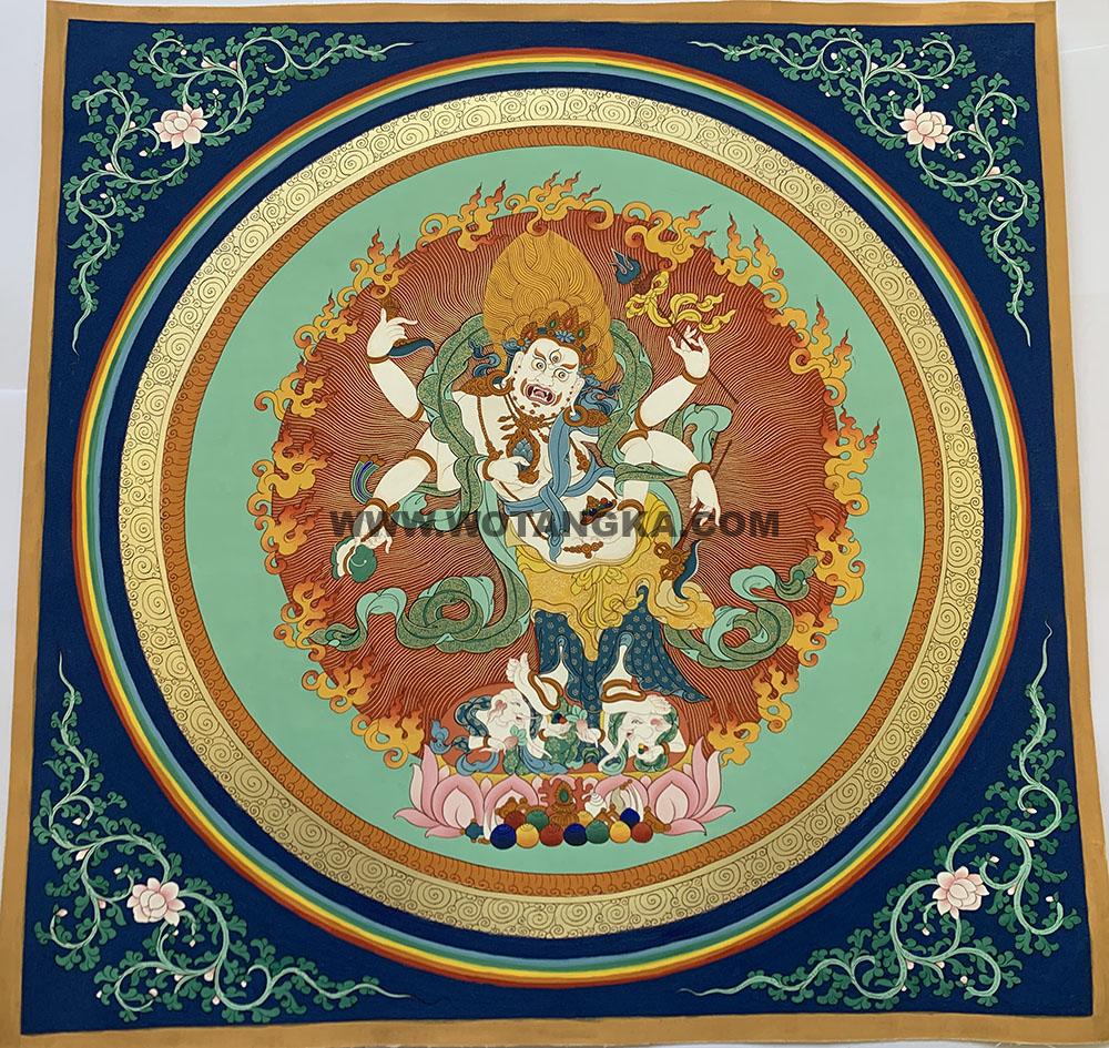 编号188-416979:彩绘唐卡-白六臂玛哈嘎拉(50*50CM左右)