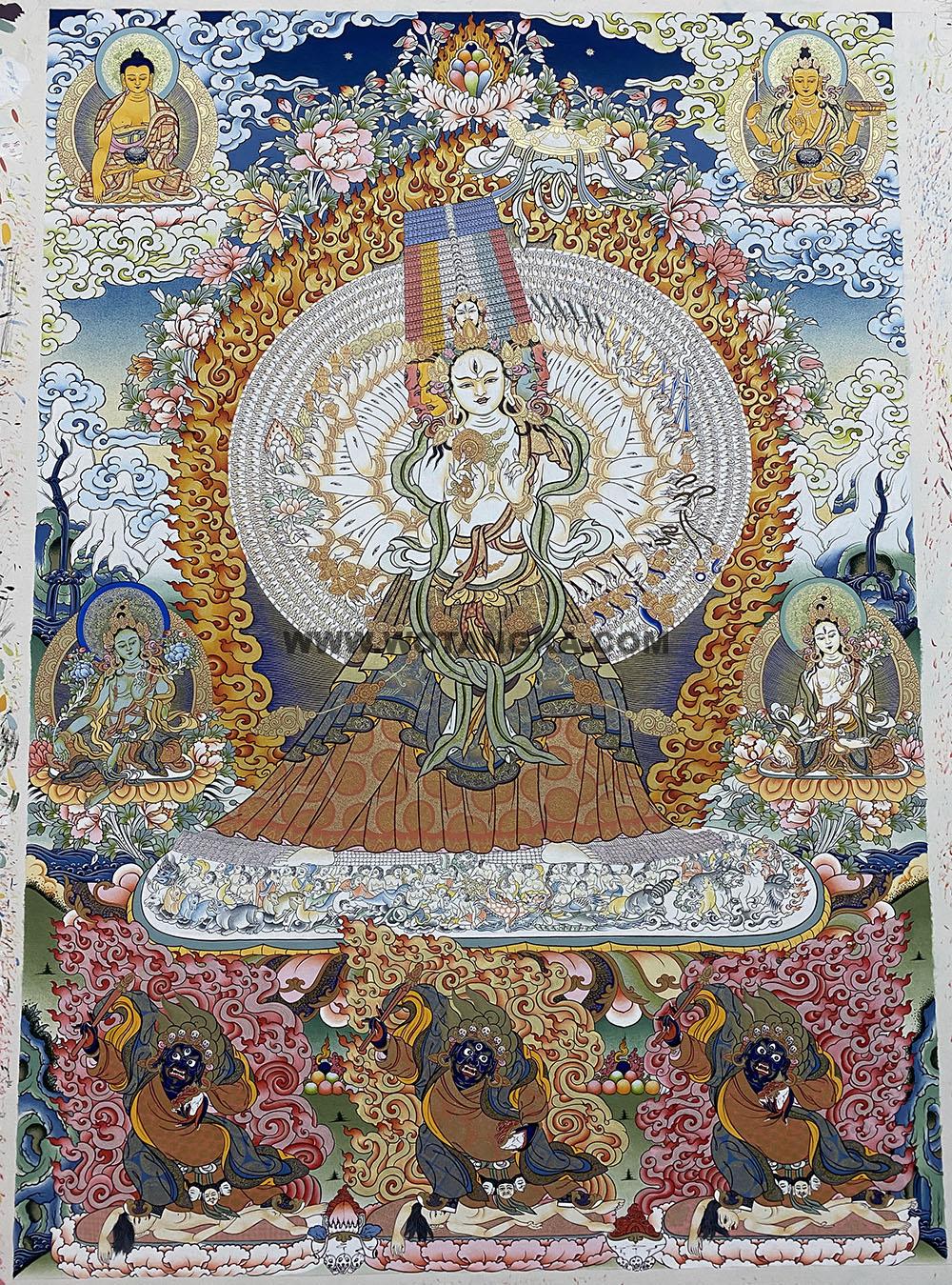 热贡-东智加·画院：彩绘唐卡-大白伞盖佛母（100*70CM左右）