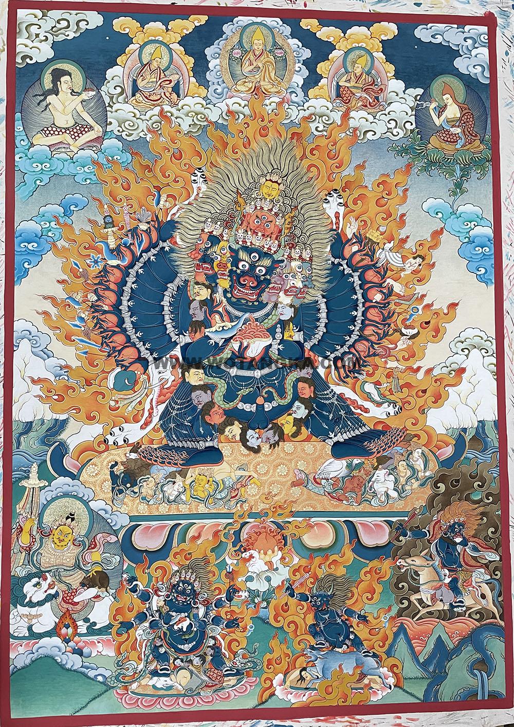 |已结缘·可定制|唐卡寄卖编号:JM·188-571813-大威德明王护法天团吉祥供养图(彩唐)