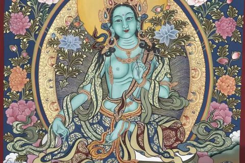 ｜已结缘·可定制｜唐卡寄卖编号：JM·188-610412-绿度母五供平安吉祥供养图（彩唐）