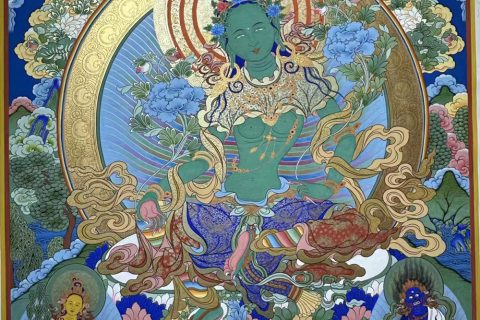 编号188-657073：彩绘唐卡-绿度母（80*60CM左右）