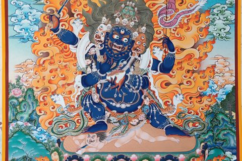 编号188-701490：彩绘唐卡-四面四臂玛哈嘎拉（100*70CM左右）