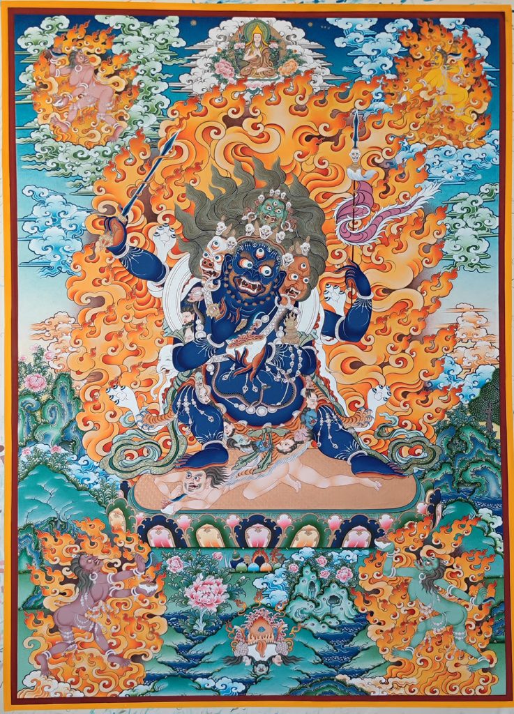 编号188-701490：彩绘唐卡-四面四臂玛哈嘎拉（100*70CM左右）