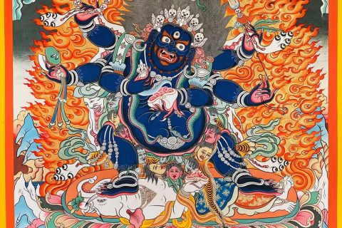 编号188-710145：彩绘唐卡-六臂玛哈嘎拉（60*45CM左右）