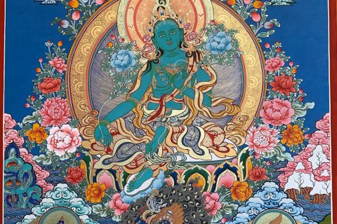 编号188-718063：彩绘唐卡-绿度母（80*60CM左右）