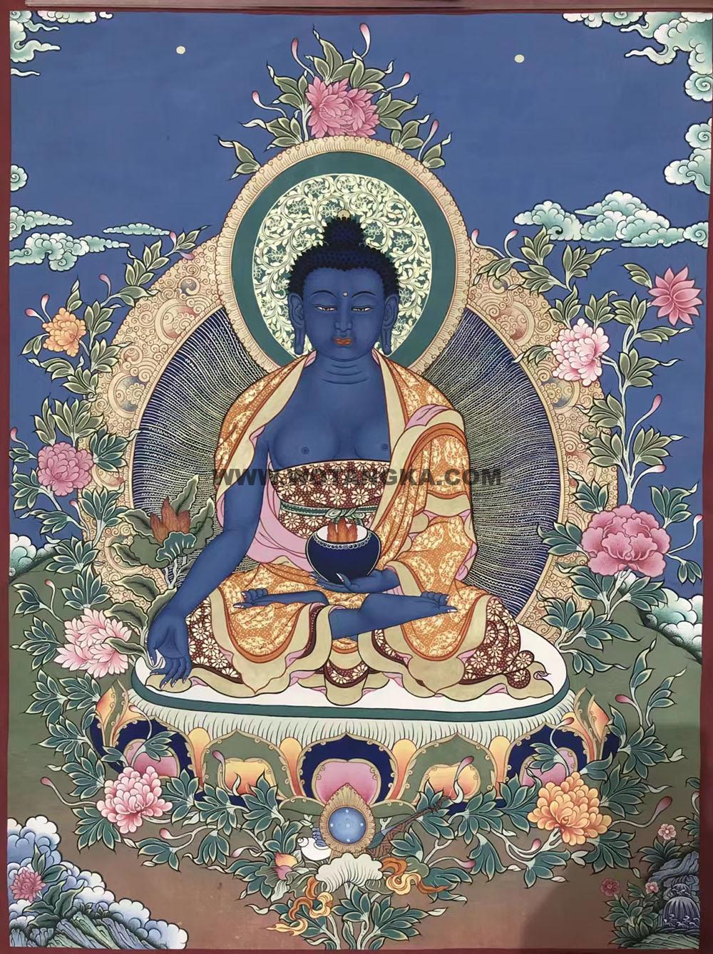 |已结缘·可定制|唐卡寄卖编号:JM·188-740509-药师如来大莲台健康供养图(彩唐)