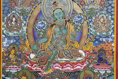 编号188-749755：彩绘唐卡-绿度母（100*70CM左右）