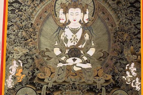 编号188-752075：黑金唐卡-四面大日如来（100*70CM左右）