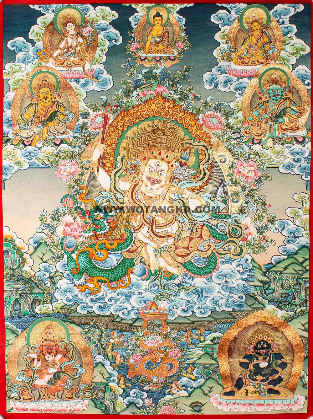 |已结缘·可定制|唐卡寄卖编号:JM·188-759147-白宝藏王五方财神众佛祖吉祥供养图(彩唐)