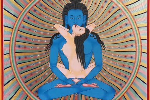 编号188-774850：彩绘唐卡-普贤王如来双身（60*45CM左右）