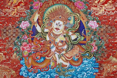 编号188-785300：红金唐卡-白财神·五方财神（100*70CM左右）