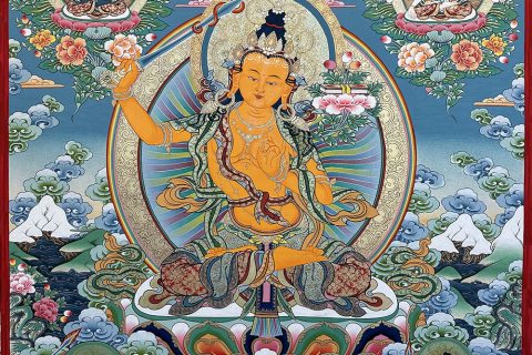 编号188-789352：彩绘唐卡-文殊菩萨·五部文殊（100*70CM左右）