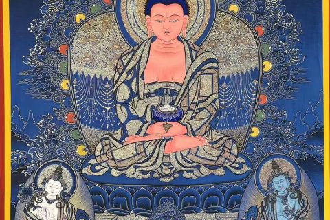 编号188-811474：蓝金唐卡-阿弥陀佛（80*60CM左右）