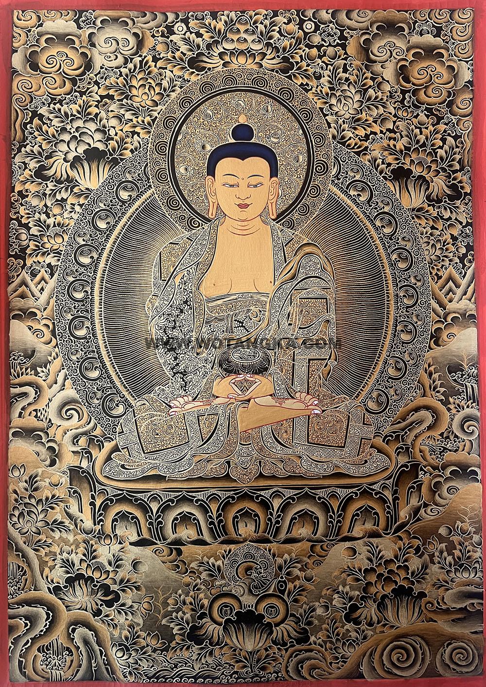 热贡-东智加·画院：黑金唐卡-阿弥陀佛（60*45CM左右）