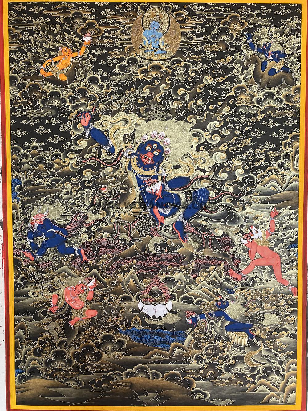 热贡-东智加·画院：黑金唐卡-吉祥天母（100*70CM左右）