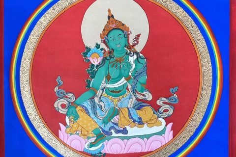 编号188-945983：彩绘唐卡-绿度母（50*50CM左右）