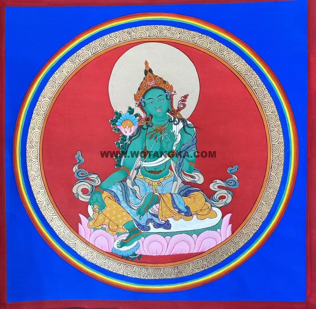 编号188-945983:彩绘唐卡-绿度母(50*50CM左右)