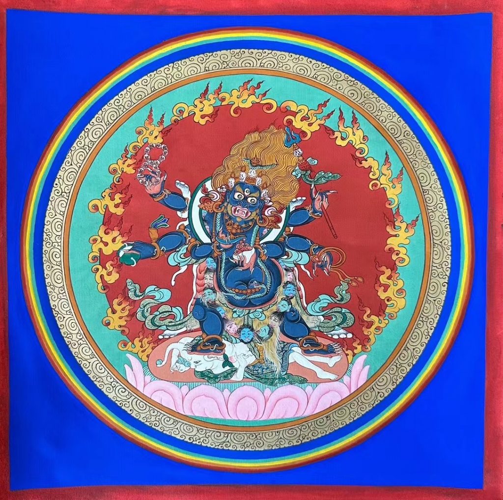 编号188-977370：彩绘唐卡-六臂玛哈嘎拉（50*50CM左右）