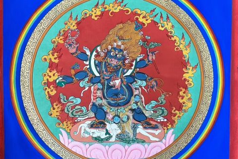 编号188-977370：彩绘唐卡-六臂玛哈嘎拉（50*50CM左右）
