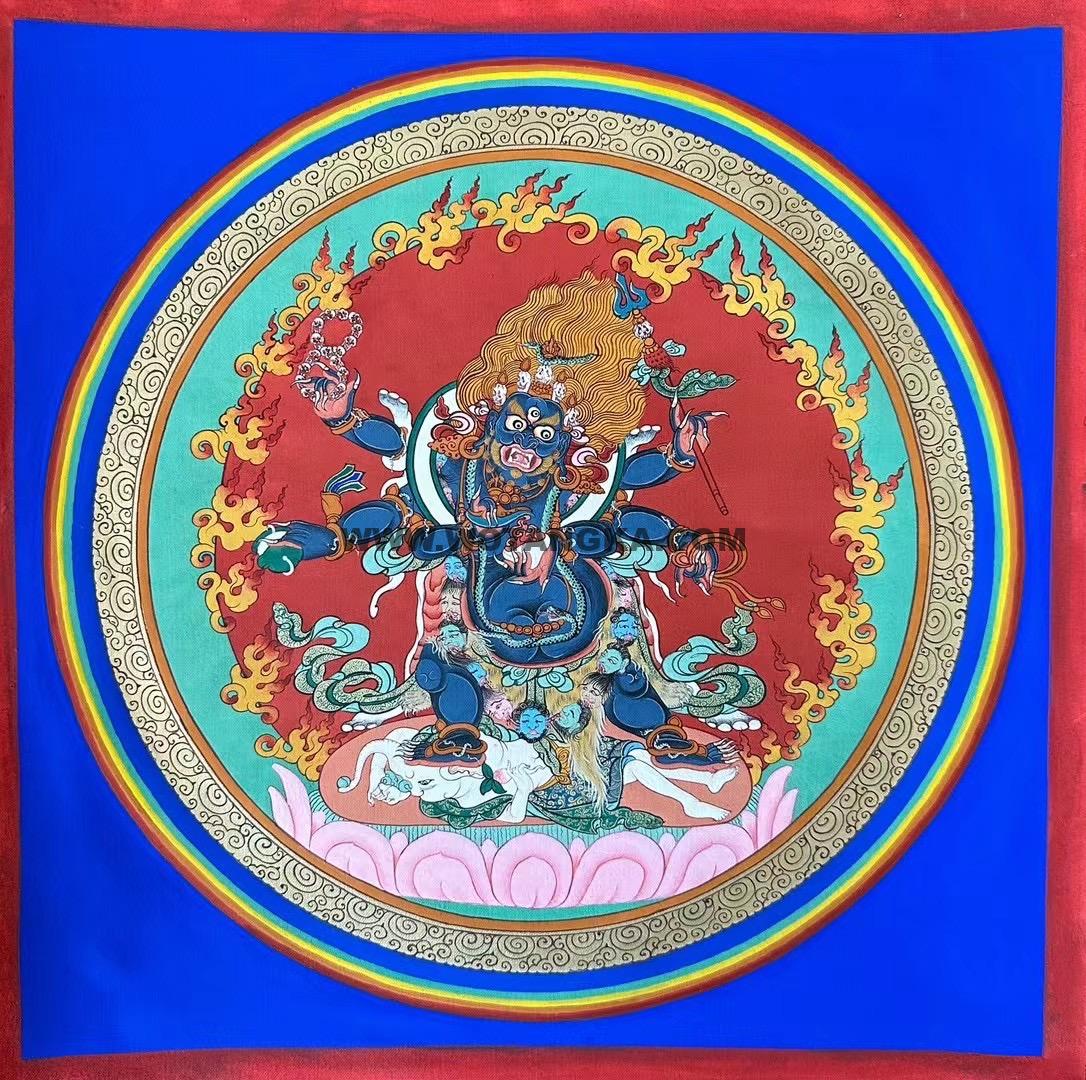 编号188-977370:彩绘唐卡-六臂玛哈嘎拉(50*50CM左右)
