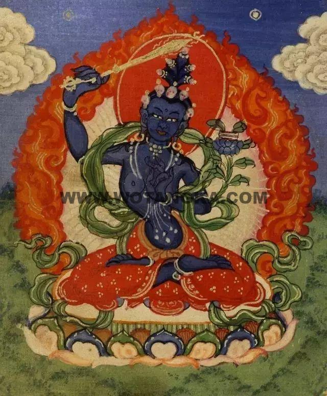 沃唐卡编号AC85944:黑文殊菩萨