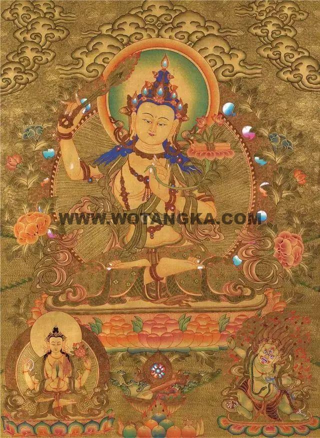 沃唐卡编号AC87359：文殊菩萨雪域三怙主
