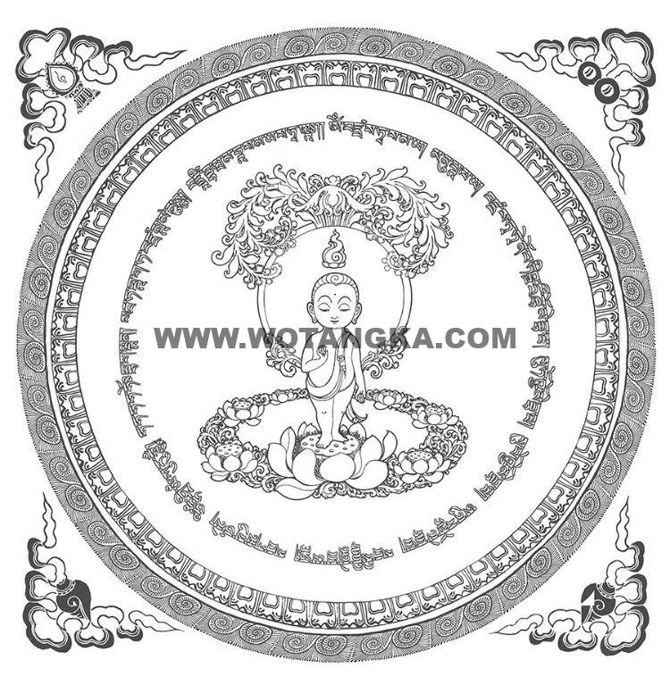 沃唐卡-唐卡白描线稿编号RD13082:佛陀童子相坛城